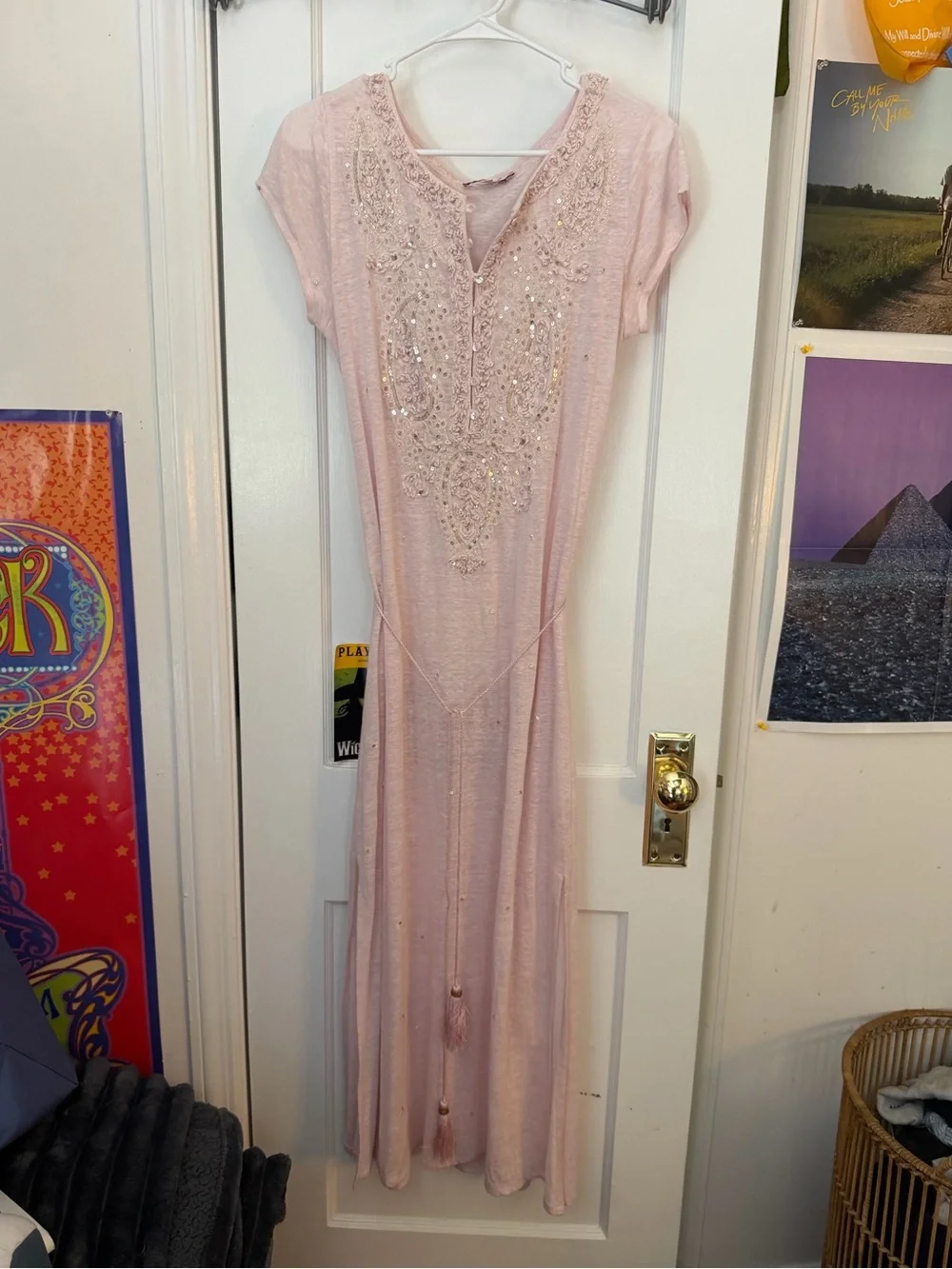 Calypso st barth vintage y2k pink dimitra linen embroidered belted midi dress